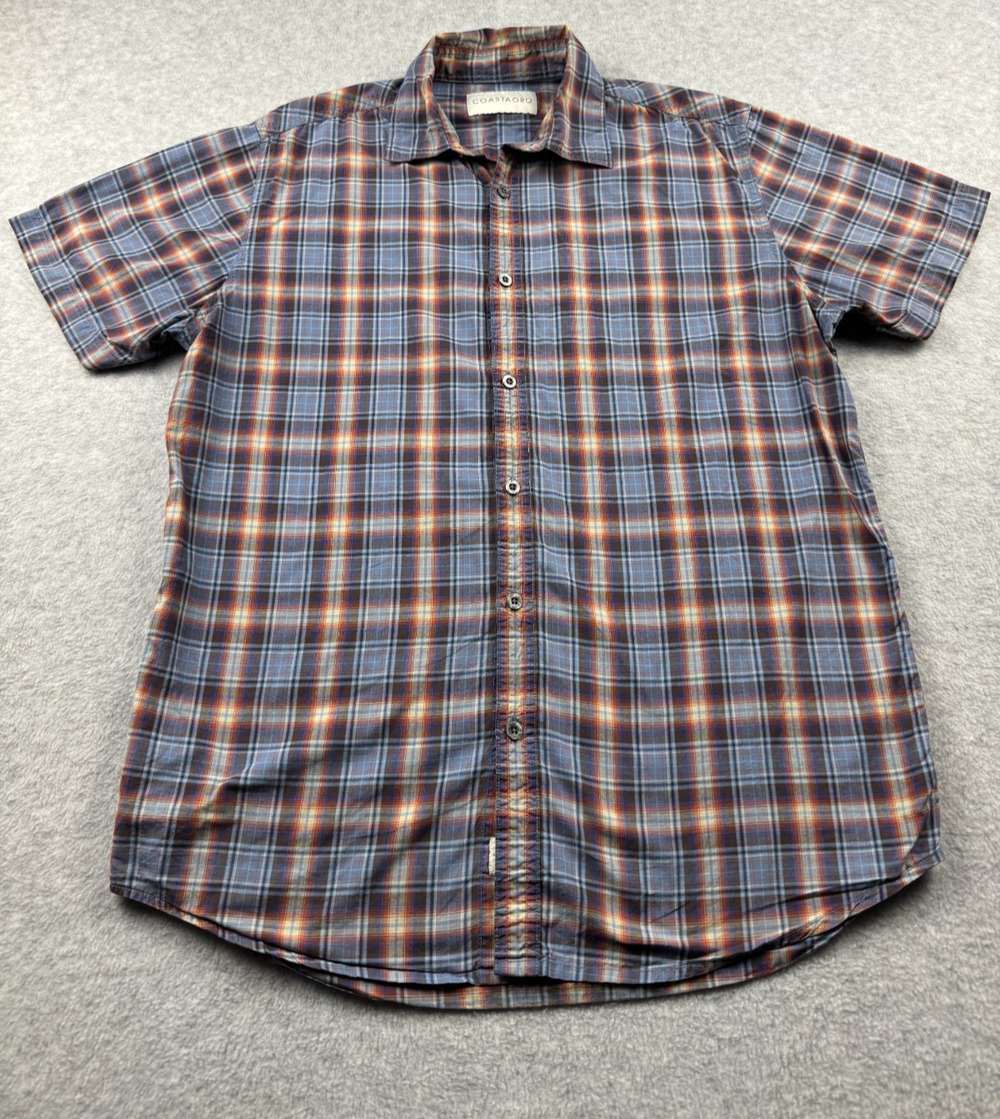 Coastaoro Small Plaid Blue Short Sleeve Shirt Mens New
